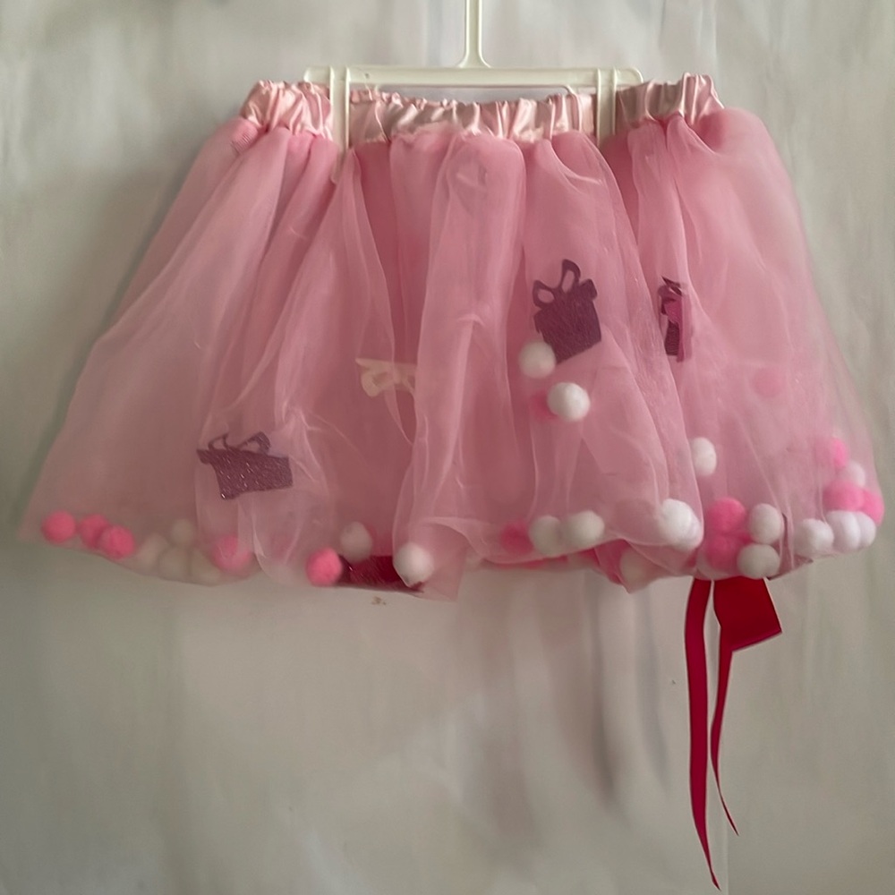 Kids Pink Tutu with Pink/White Puff Balls Inside, one size fits most